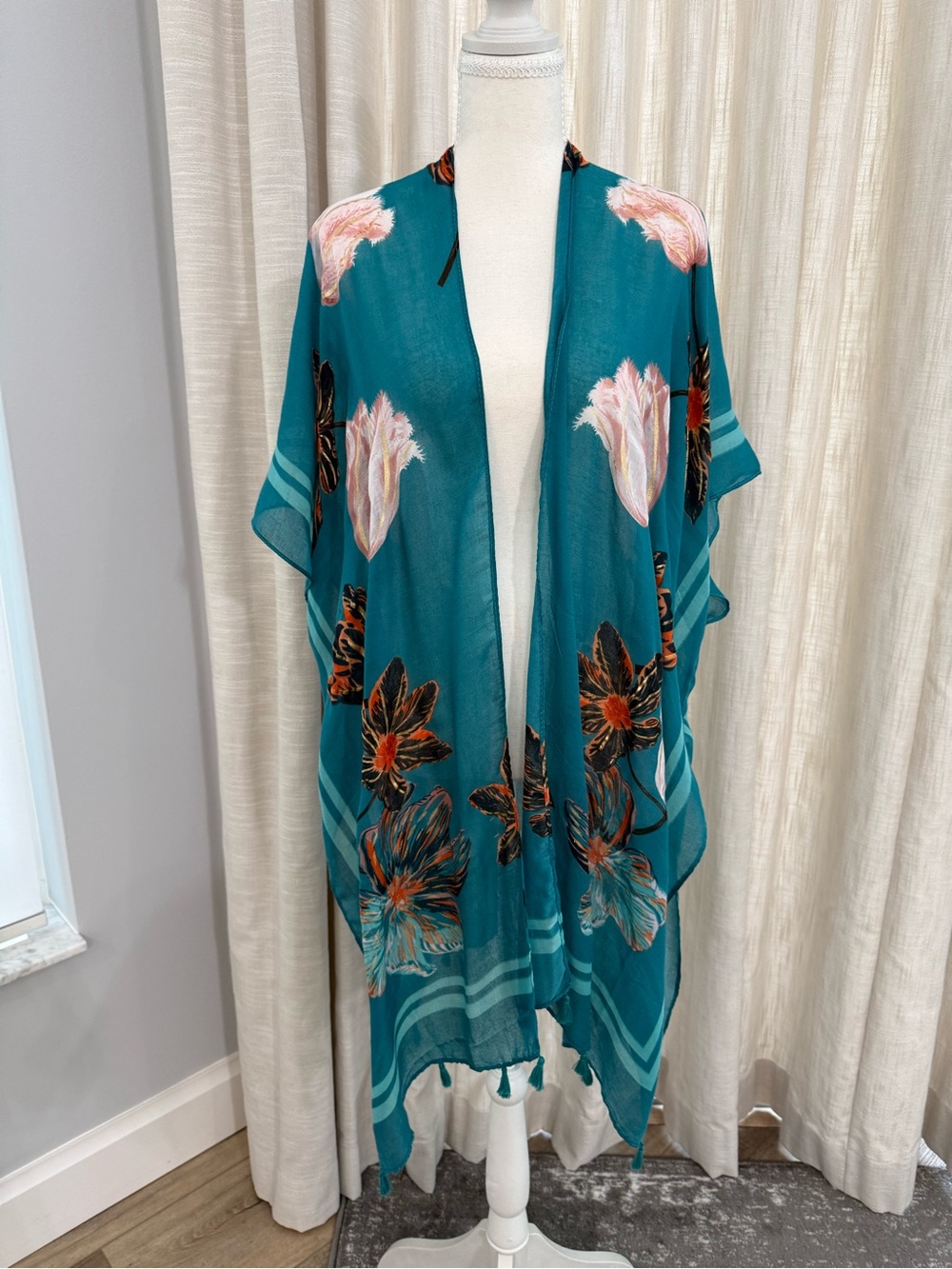 Woven Heart Teal and Orange Patterned Scarf Top